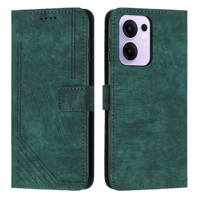 For Oppo Reno13 F 5G Case Imprinted Lines Leather Phone Cover with Stand - Green