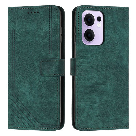 For Oppo Reno13 F 5G Case Imprinted Lines Leather Phone Cover with Stand - Green