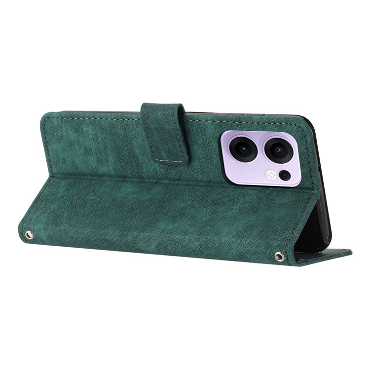 For Oppo Reno13 F 5G Case Imprinted Lines Leather Phone Cover with Stand - Green