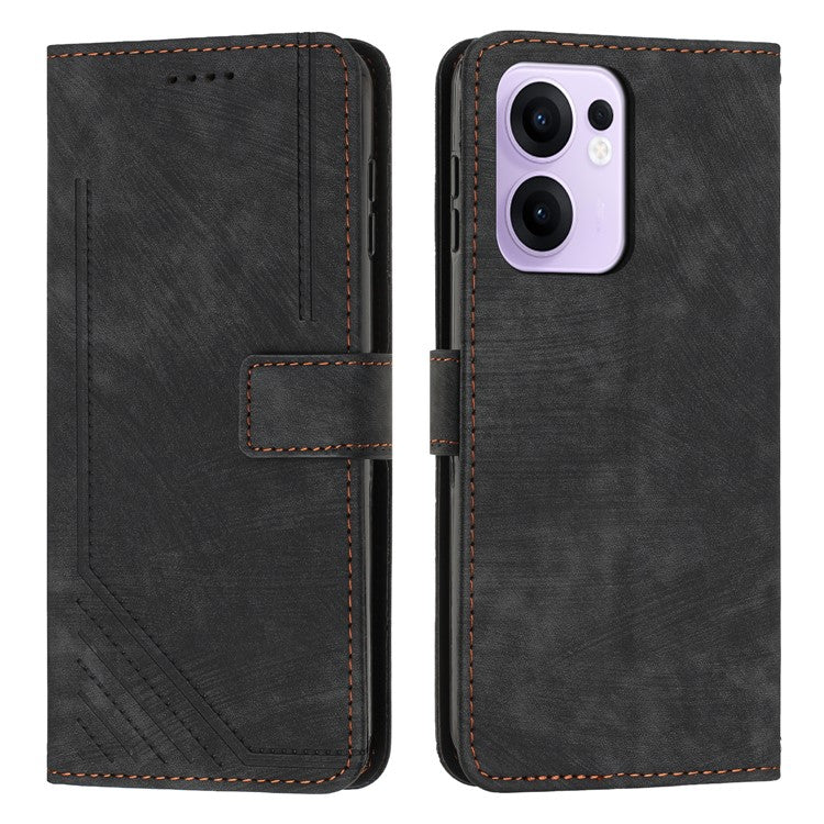 For Oppo Reno13 F 5G Case Imprinted Lines Leather Phone Cover with Stand - Black