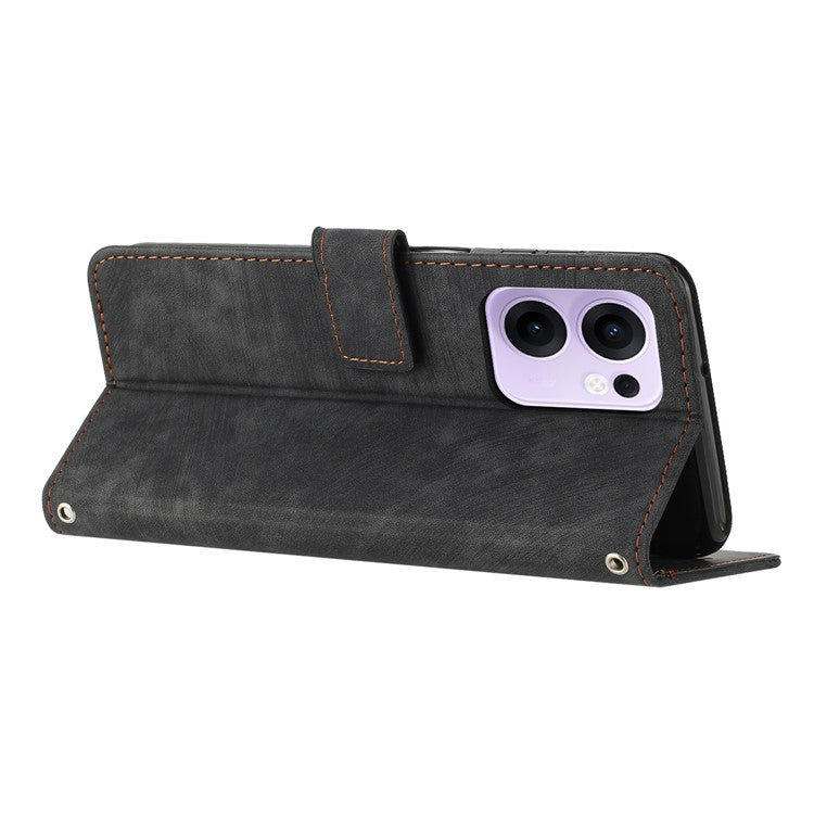 For Oppo Reno13 F 5G Case Imprinted Lines Leather Phone Cover with Stand - Black