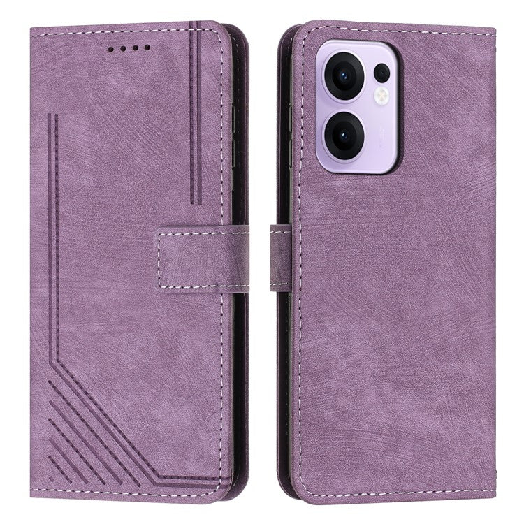 For Oppo Reno13 F 5G Case Imprinted Lines Leather Phone Cover with Stand - Purple