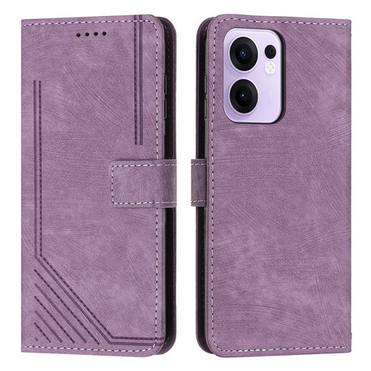 For Oppo Reno13 F 5G Case Imprinted Lines Leather Phone Cover with Stand - Purple