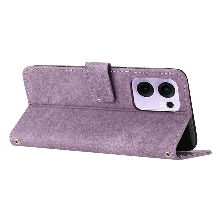 For Oppo Reno13 F 5G Case Imprinted Lines Leather Phone Cover with Stand - Purple
