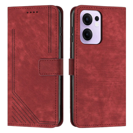 For Oppo Reno13 F 5G Case Imprinted Lines Leather Phone Cover with Stand - Red