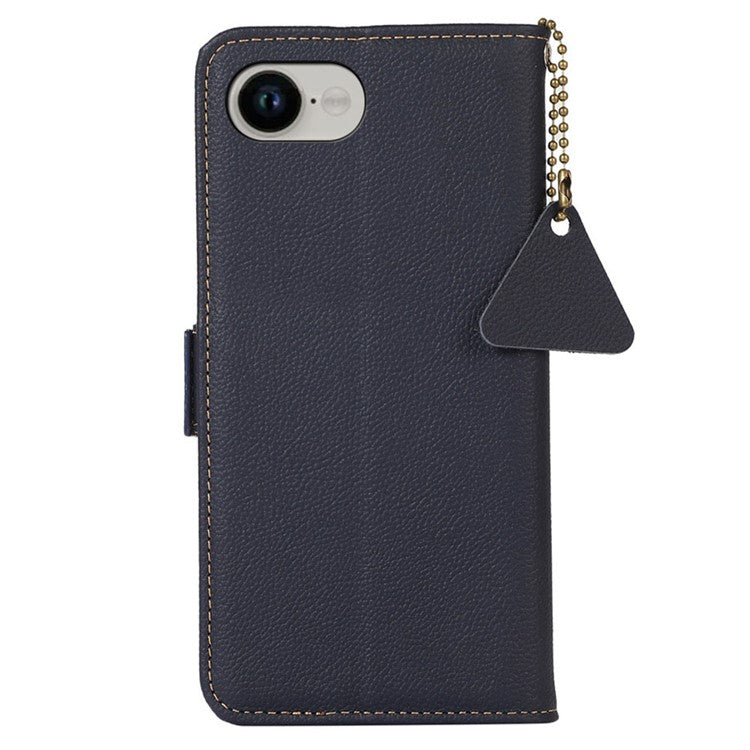 For iPhone 16e Wallet Case RFID Blocking Genuine Cow Leather Phone Cover - Blue