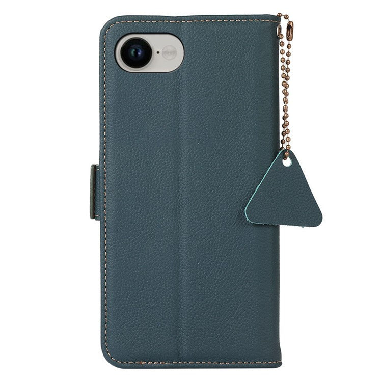 For iPhone 16e Wallet Case RFID Blocking Genuine Cow Leather Phone Cover - Green