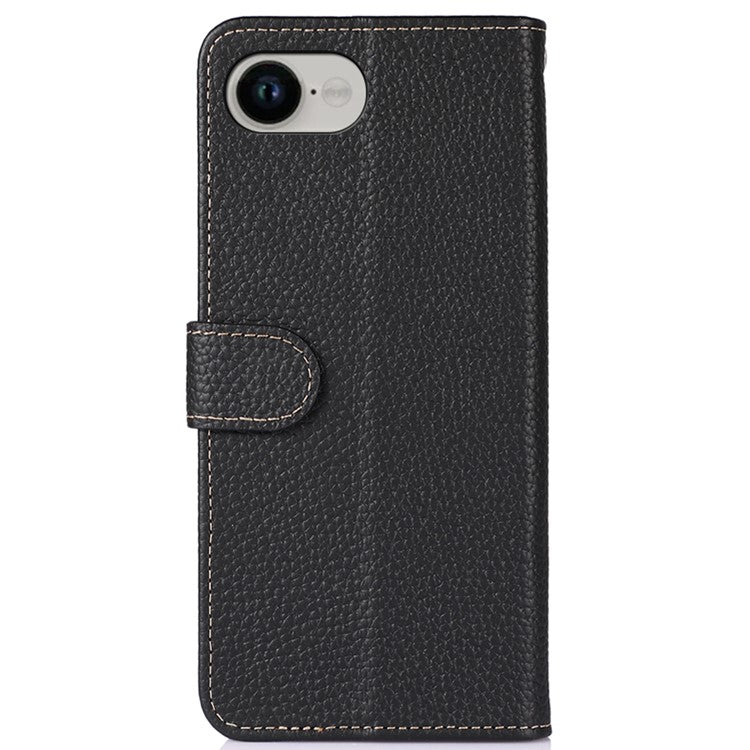 KHAZNEH For iPhone 16e Case Genuine Cow Leather Flip Phone Cover - Black