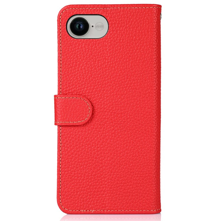 KHAZNEH For iPhone 16e Case Genuine Cow Leather Flip Phone Cover - Red