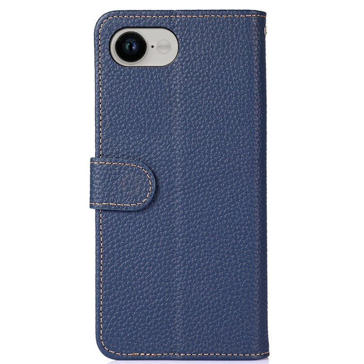 KHAZNEH For iPhone 16e Case Genuine Cow Leather Flip Phone Cover - Blue