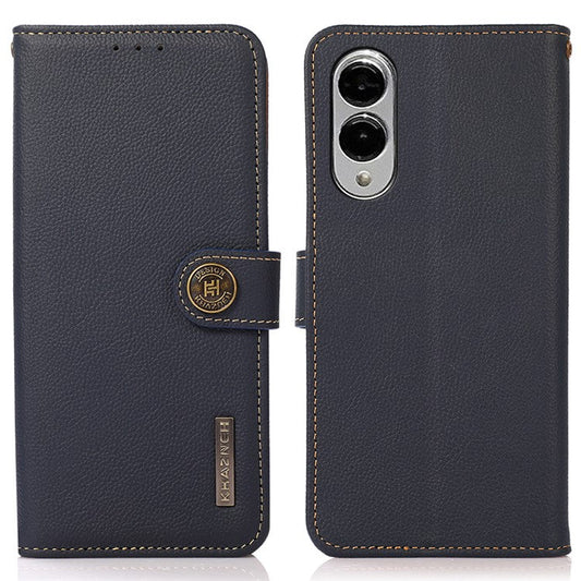 KHAZNEH for Samsung Galaxy S25 Edge Case Genuine Cow Leather Wallet Phone Cover - Blue