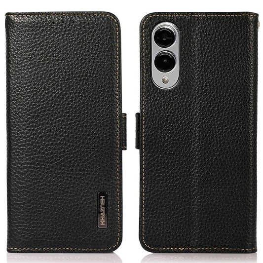 KHAZNEH for Samsung Galaxy S25 Edge Phone Case Genuine Cow Leather Cover RFID Blocking - Black