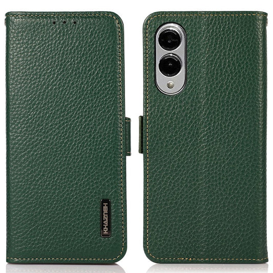 KHAZNEH for Samsung Galaxy S25 Edge Phone Case Genuine Cow Leather Cover RFID Blocking - Green