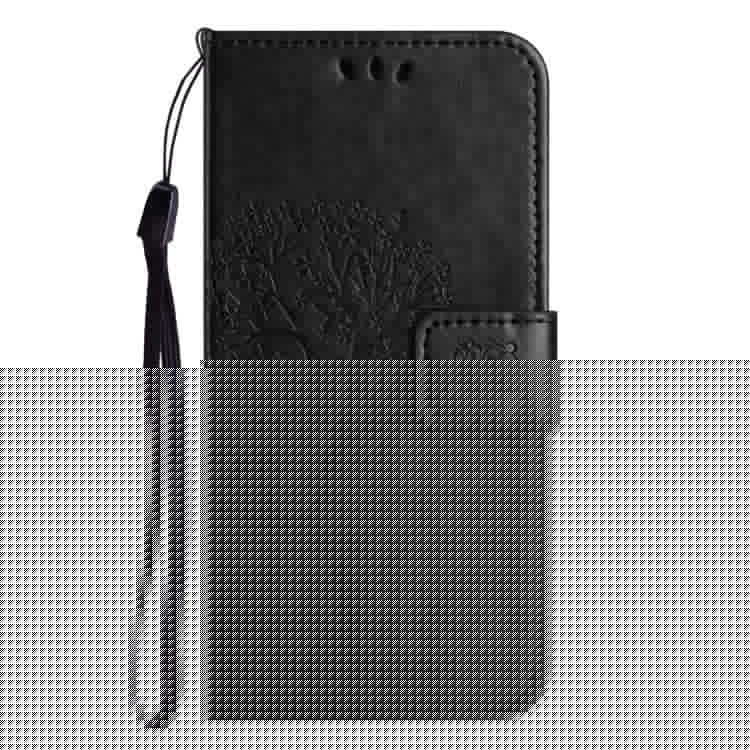 For Samsung Galaxy S25 Edge Case PU Leather Owl Tree Imprinted Wallet Phone Cover - Black