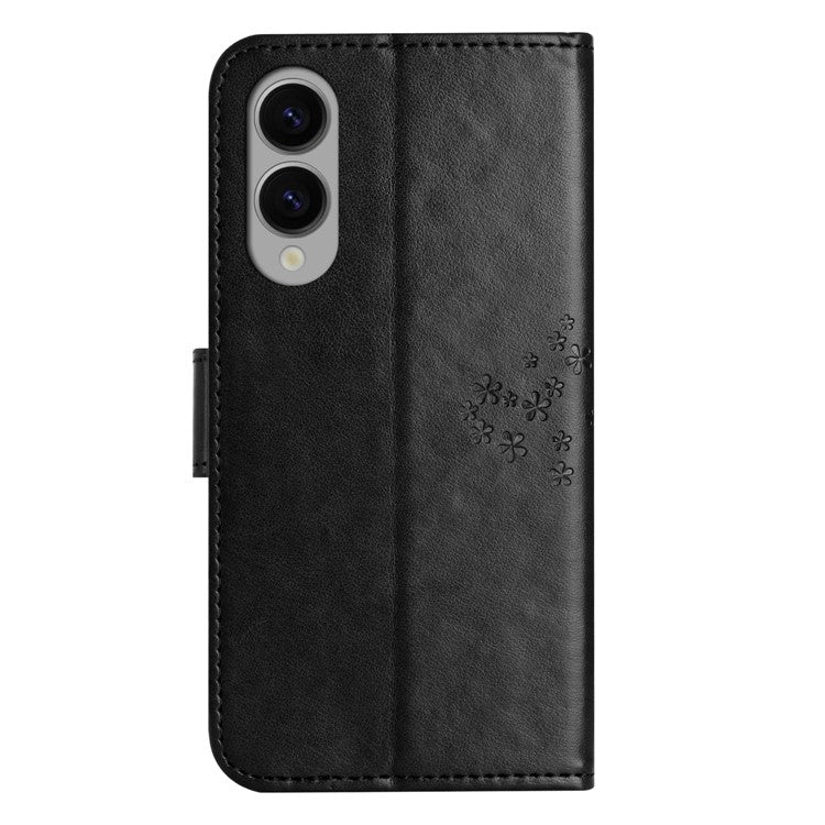 For Samsung Galaxy S25 Edge Case PU Leather Owl Tree Imprinted Wallet Phone Cover - Black