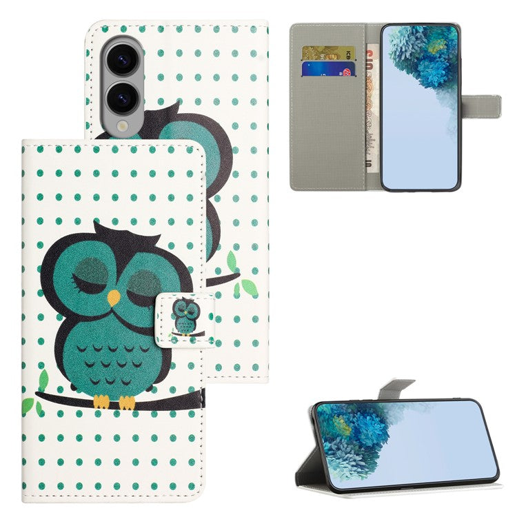 For Samsung Galaxy S25 Edge Case Pattern Print PU Leather Wallet Phone Cover - Dots Owl