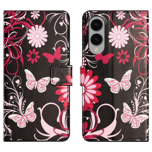 For Samsung Galaxy S25 Edge Case Pattern Print PU Leather Wallet Phone Cover - Black Butterfly