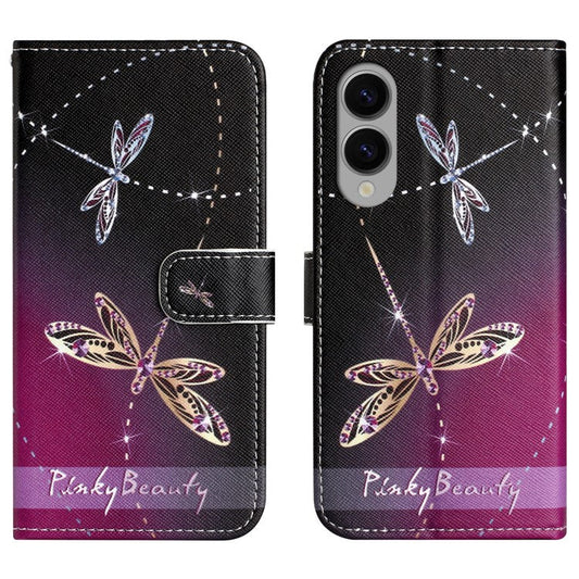 For Samsung Galaxy S25 Edge Case Pattern Print PU Leather Wallet Phone Cover Cross Texture - Dragonfly