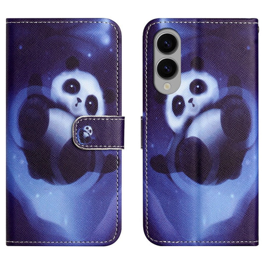 For Samsung Galaxy S25 Edge Case Pattern Print PU Leather Wallet Phone Cover Cross Texture - Panda