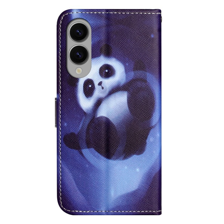For Samsung Galaxy S25 Edge Case Pattern Print PU Leather Wallet Phone Cover Cross Texture - Panda
