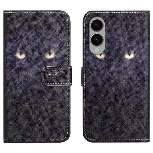 For Samsung Galaxy S25 Edge Case Pattern Print PU Leather Wallet Phone Cover Cross Texture - Cat's Eye