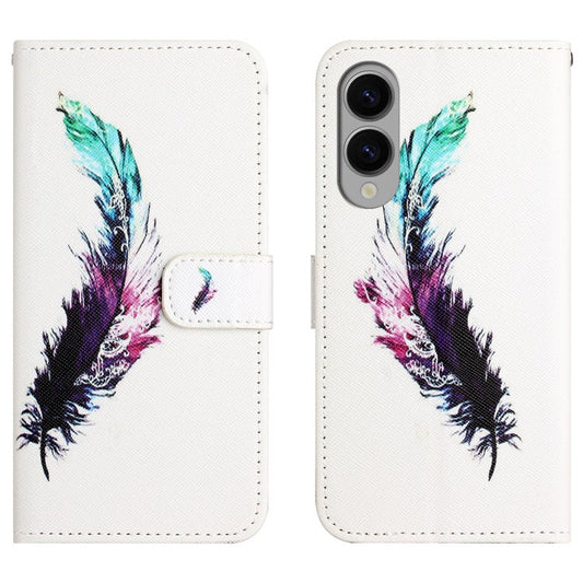 For Samsung Galaxy S25 Edge Case Pattern Print PU Leather Wallet Phone Cover Cross Texture - Feather