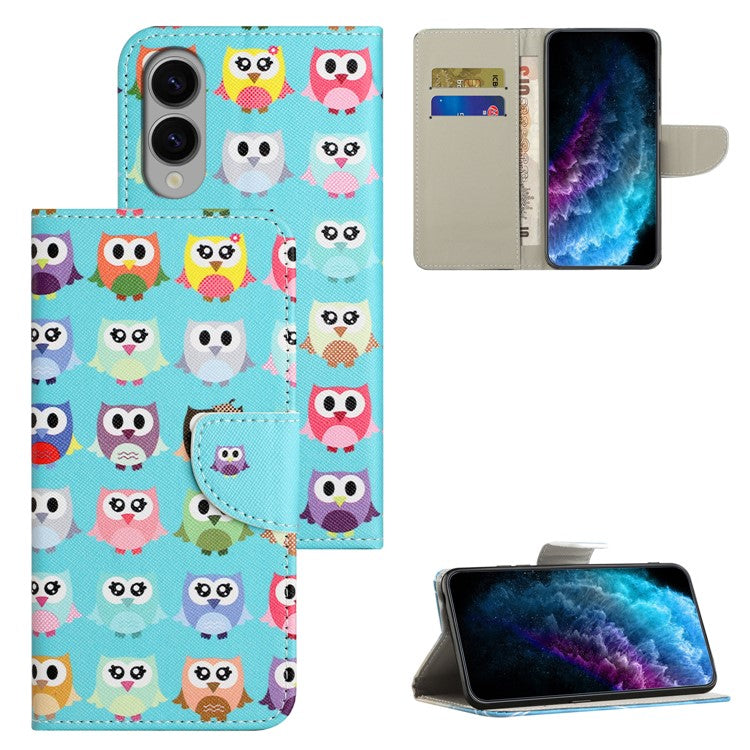 For Samsung Galaxy S25 Edge Case Pattern Printing Cross Texture Leather Phone Cover - Owls