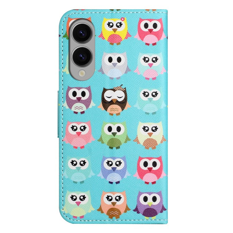 For Samsung Galaxy S25 Edge Case Pattern Printing Cross Texture Leather Phone Cover - Owls