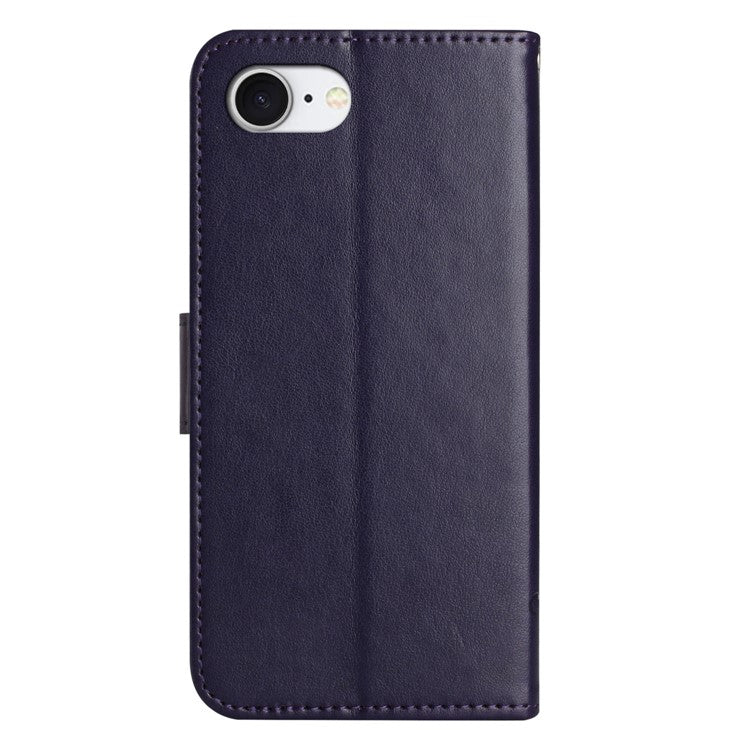 For iPhone 16e Case Wallet Stand Imprinted Butterfly Flower PU Leather Phone Cover - Dark Blue