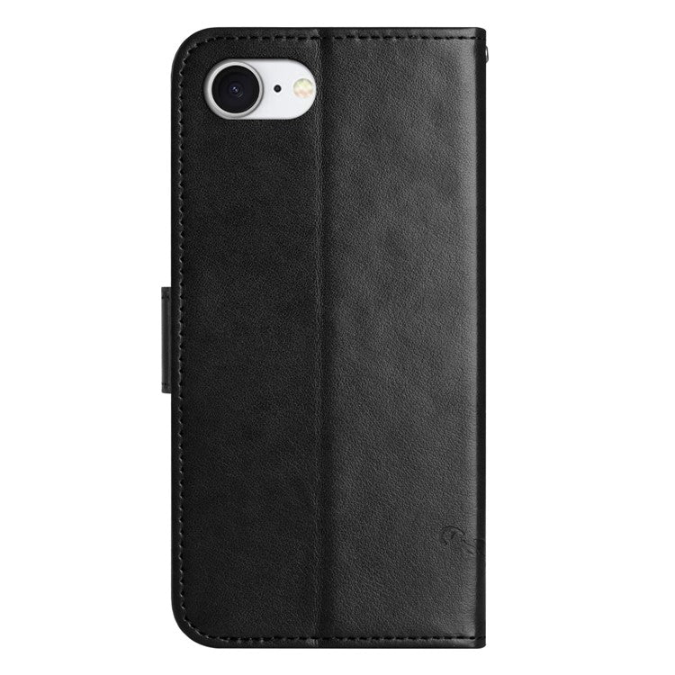 For iPhone 16e Case Wallet Stand Imprinted Butterfly Flower PU Leather Phone Cover - Black