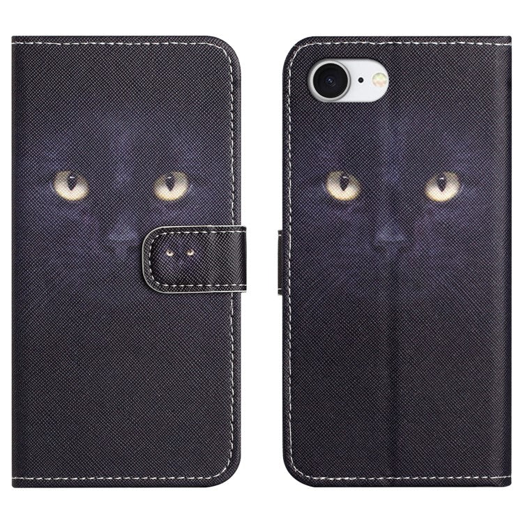 For iPhone 16e Case Pattern Print PU Leather Wallet Phone Cover Cross Texture - Cat's Eye