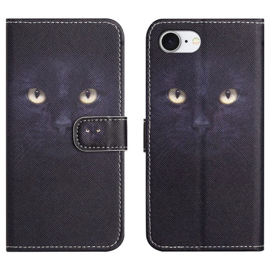 For iPhone 16e Case Pattern Print PU Leather Wallet Phone Cover Cross Texture - Cat's Eye