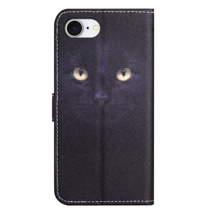 For iPhone 16e Case Pattern Print PU Leather Wallet Phone Cover Cross Texture - Cat's Eye