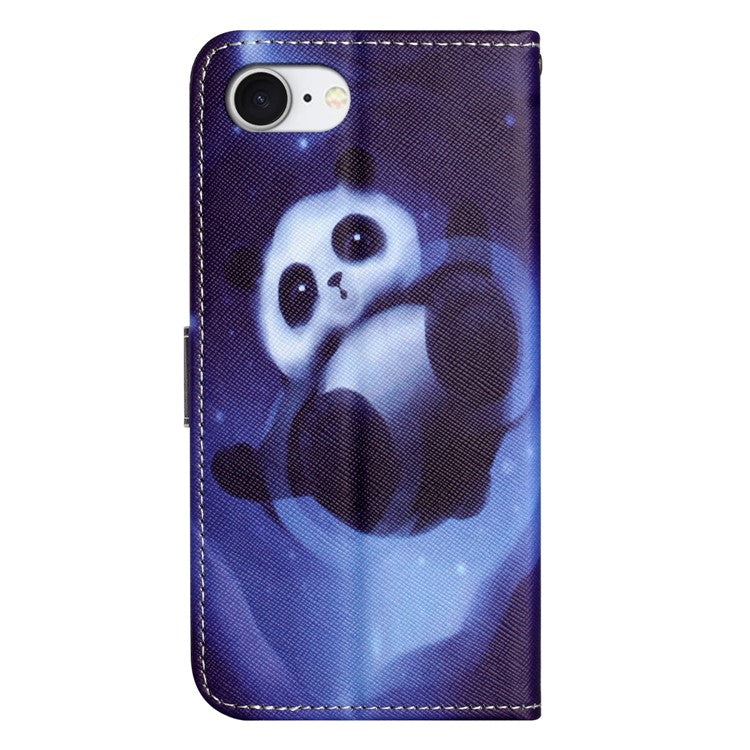 For iPhone 16e Case Pattern Print PU Leather Wallet Phone Cover Cross Texture - Panda