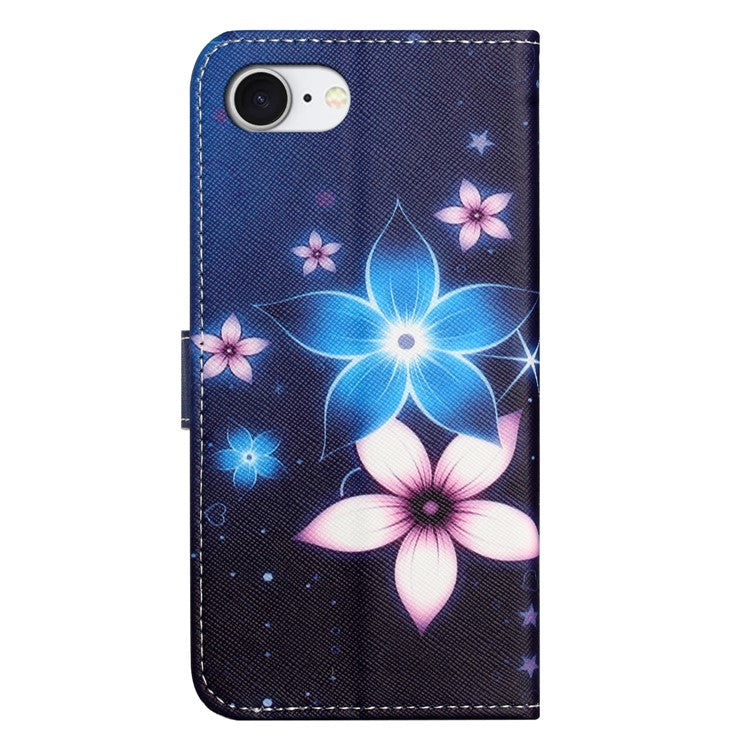 For iPhone 16e Case Pattern Print PU Leather Wallet Phone Cover Cross Texture - Blue Flower