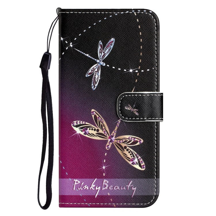 For iPhone 16e Case Pattern Print PU Leather Wallet Phone Cover Cross Texture - Dragonfly