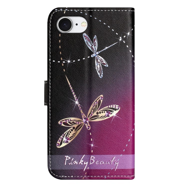 For iPhone 16e Case Pattern Print PU Leather Wallet Phone Cover Cross Texture - Dragonfly