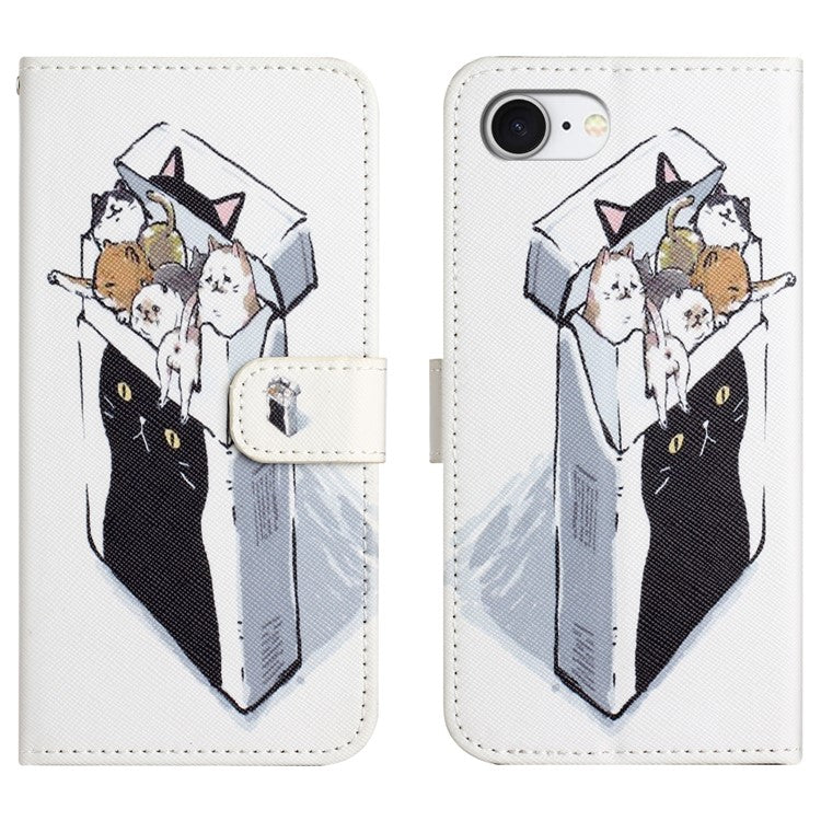 For iPhone 16e Case Pattern Print PU Leather Wallet Phone Cover Cross Texture - Cats