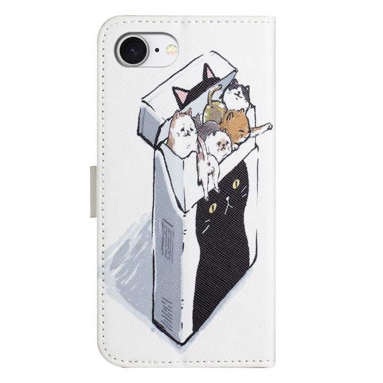 For iPhone 16e Case Pattern Print PU Leather Wallet Phone Cover Cross Texture - Cats