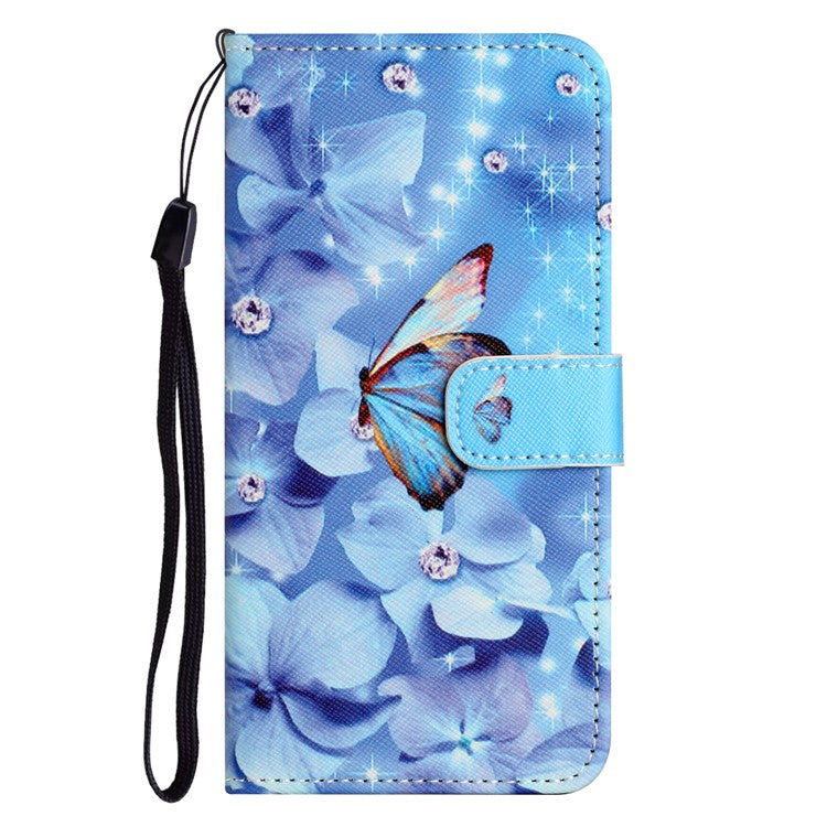 For iPhone 16e Case Pattern Print PU Leather Wallet Phone Cover Cross Texture - Flower and Butterfly