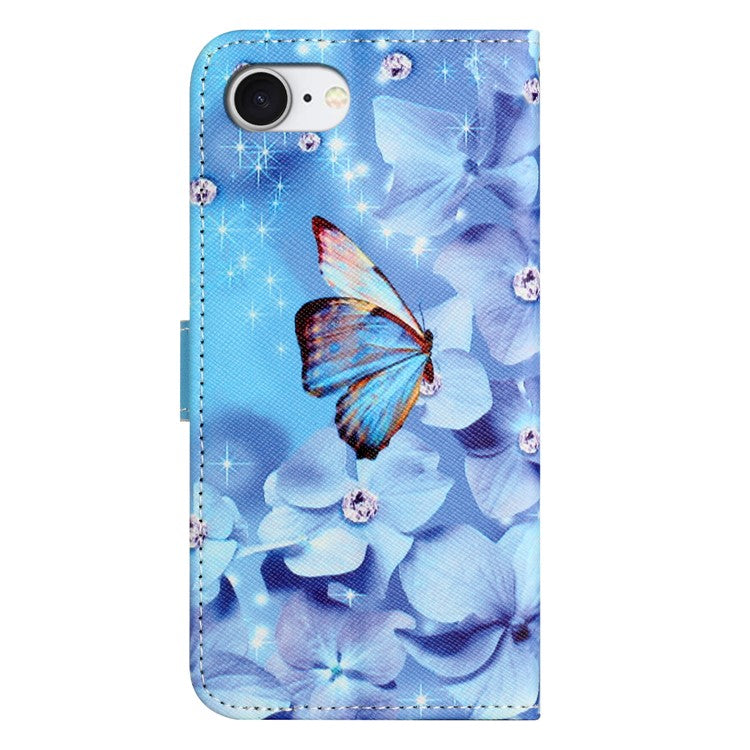 For iPhone 16e Case Pattern Print PU Leather Wallet Phone Cover Cross Texture - Flower and Butterfly