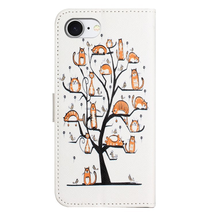 For iPhone 16e Case Pattern Print PU Leather Wallet Phone Cover Cross Texture - Cat and Tree