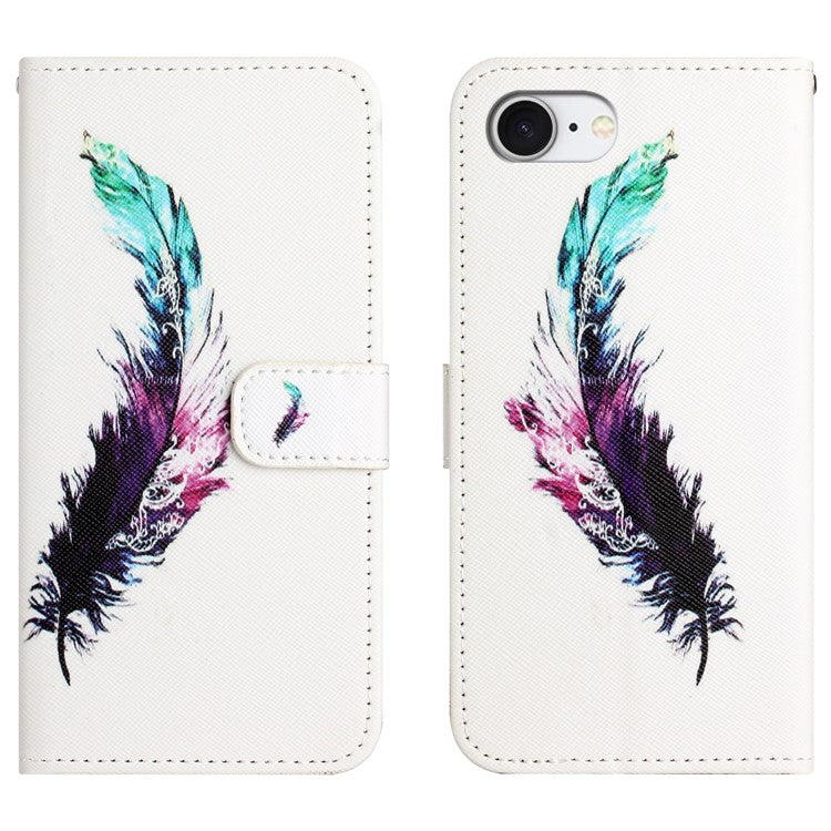 For iPhone 16e Case Pattern Print PU Leather Wallet Phone Cover Cross Texture - Feather