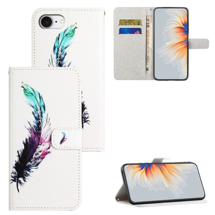 For iPhone 16e Case Pattern Print PU Leather Wallet Phone Cover Cross Texture - Feather