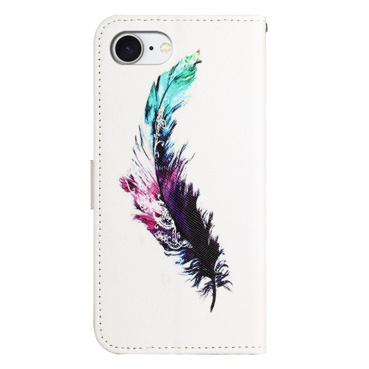 For iPhone 16e Case Pattern Print PU Leather Wallet Phone Cover Cross Texture - Feather