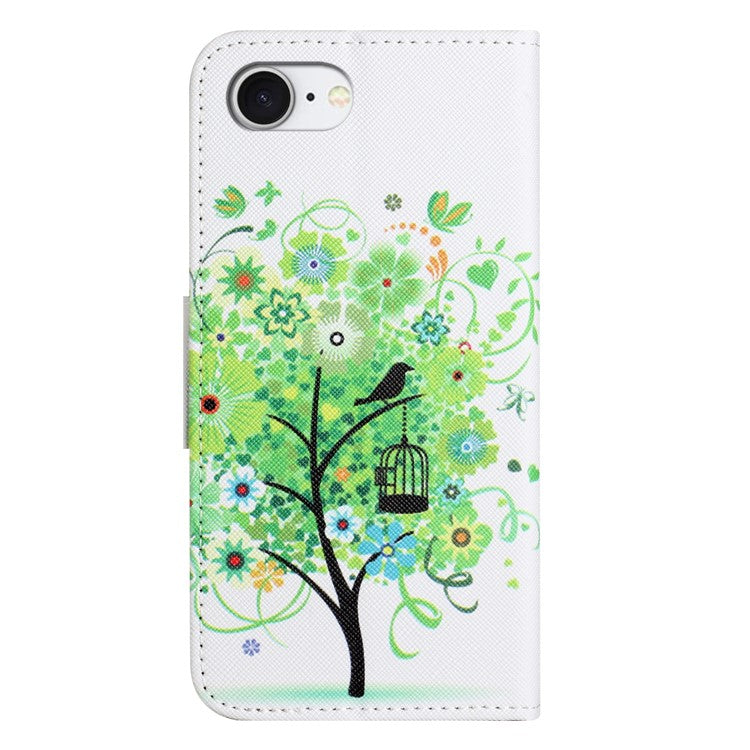 For iPhone 16e Case Pattern Printing Cross Texture Leather Phone Cover - Green Tree
