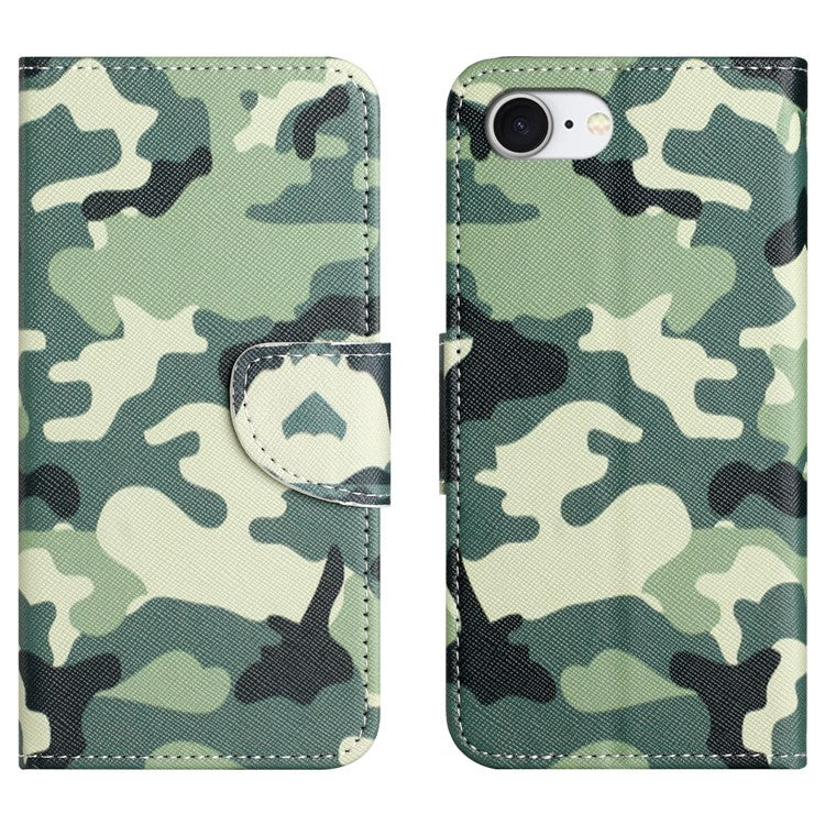 For iPhone 16e Case Pattern Printing Cross Texture Leather Phone Cover - Camouflage