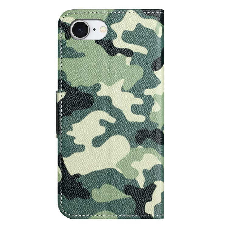 For iPhone 16e Case Pattern Printing Cross Texture Leather Phone Cover - Camouflage