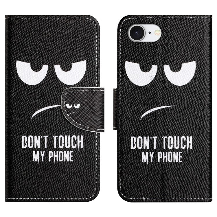 For iPhone 16e Case Pattern Printing Cross Texture Leather Phone Cover - Don't Touch My Phone