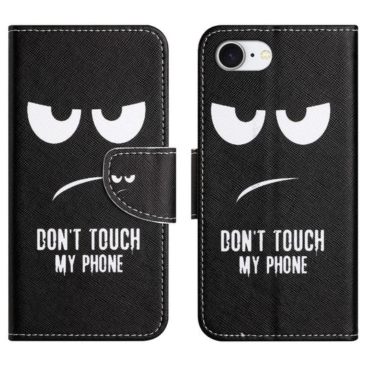 For iPhone 16e Case Pattern Printing Cross Texture Leather Phone Cover - Don't Touch My Phone